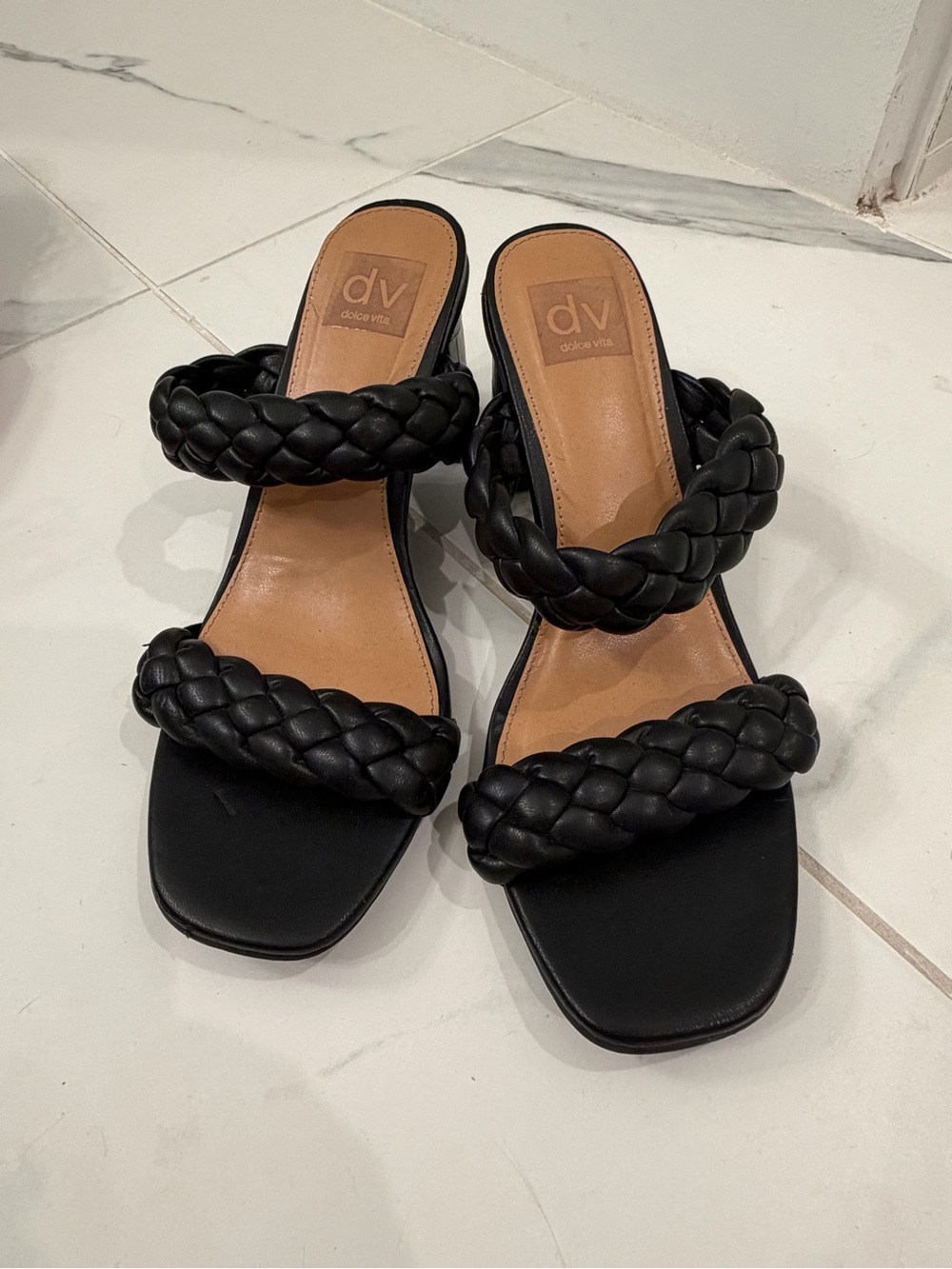 Dolce Vita Black Braided Double-Strap Slide Mules